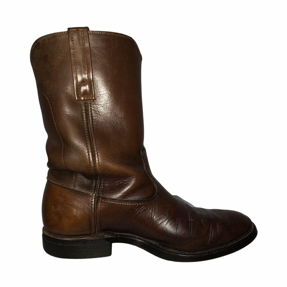 Justin Shortie Oil Proof Mens Western Boots 8.5D Brown Leather Workboots - Picture 6 of 10